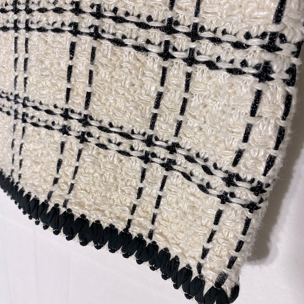 Tory Burch Cream Black Plaid Tweed Linen Blend Mini Skirt XL Academia Twee - Picture 11 of 16
